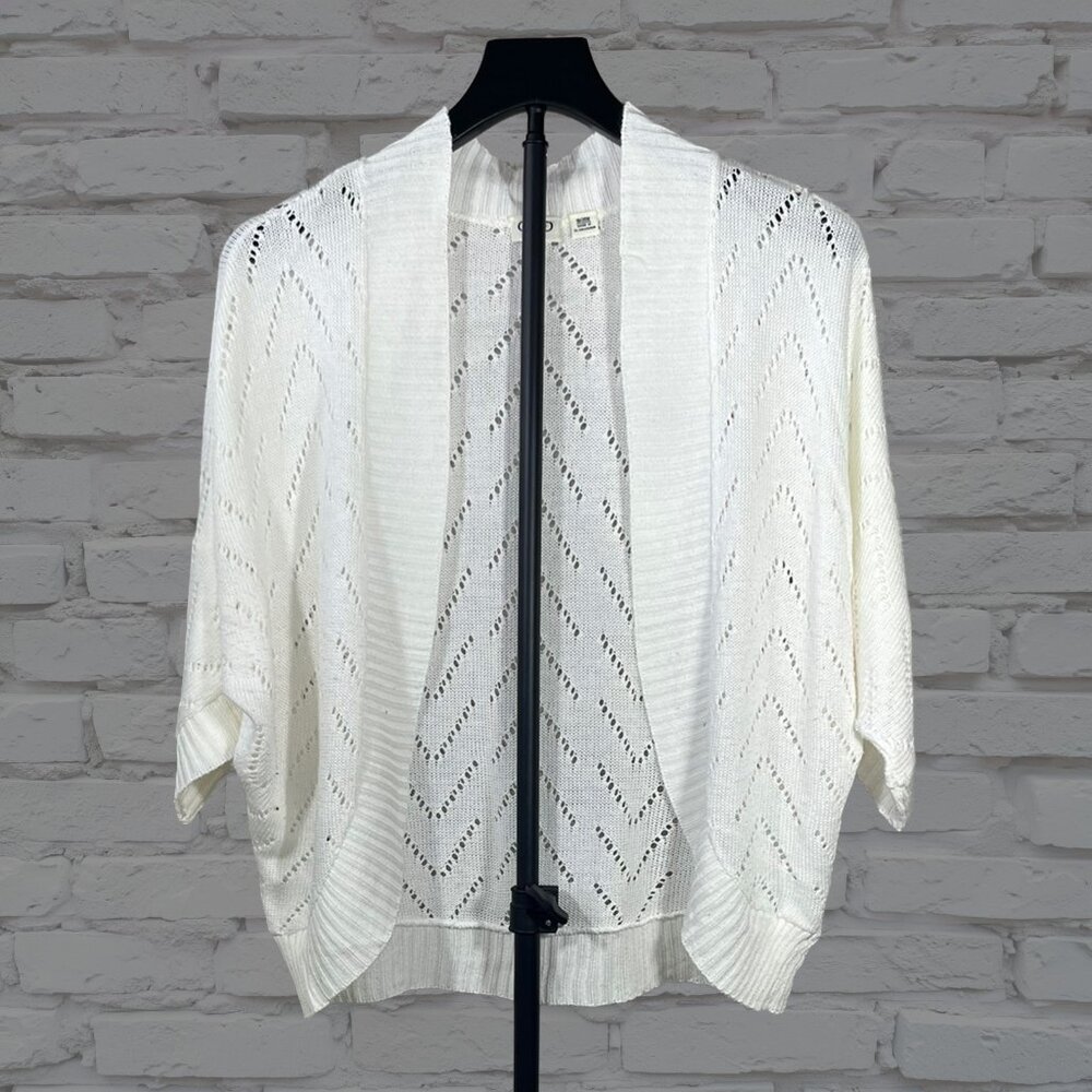 Cato Woman Open Knit Sweater Cardigan Ivory 18/20W Chevron 3/4 Sleeve